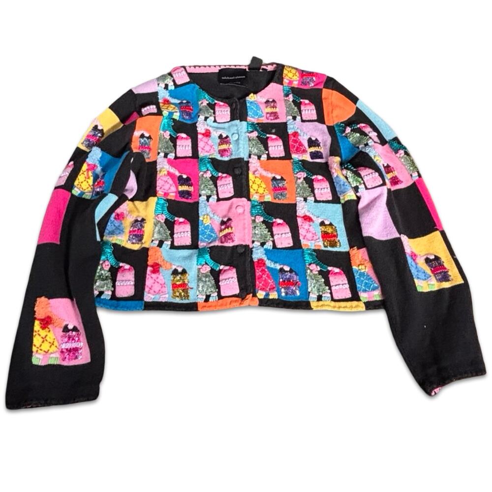 Vintage Michael Simon Patchwork Appliqu Knit Card… - image 5